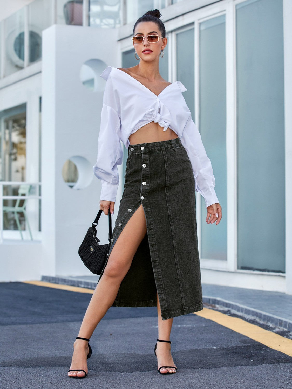 Keeping It Classic Button Down Denim Skirt