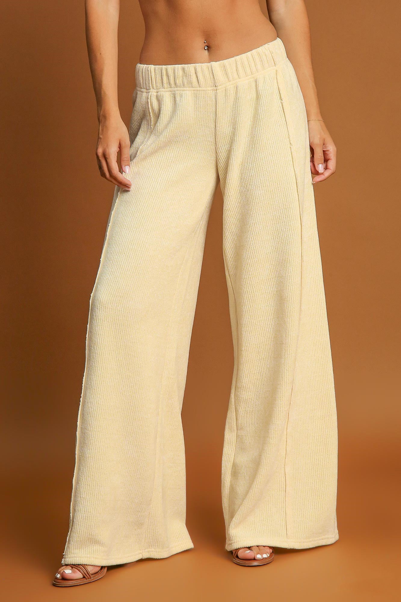 Umgee Breezy and Beautiful Elastic Waist Wide Leg Pants in Cream