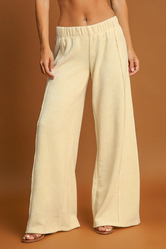 Umgee Breezy and Beautiful Elastic Waist Wide Leg Pants in Cream