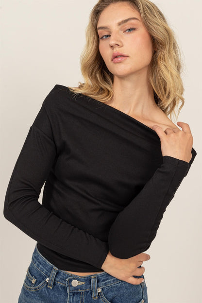 HYFVE In Her Mood Off Shoulder Ribbed Knit Top