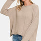 Zenana Wild Wonderland Asymmetric Hem Drop Shoulder Sweater in Ash Mocha