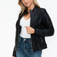 Snobbish Born To Ride PU Leather Biker Jacket with Side Zip Pockets in Black