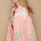 POL Self Expressed Applique Patchwork Zip Up Jacket in Watermelon Pink