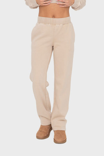 Mono B My Perfect Partner Elastic Waist Fleece Pants with Pockets in Tan