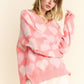 Davi & Dani Hearts of Pearl Side Slit V-Neck Sweater in Pink Multi