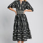 Umgee When Life Gives You Bow Ties Print Notched Neck Contrast Velvet Trim Midi Dress in Black