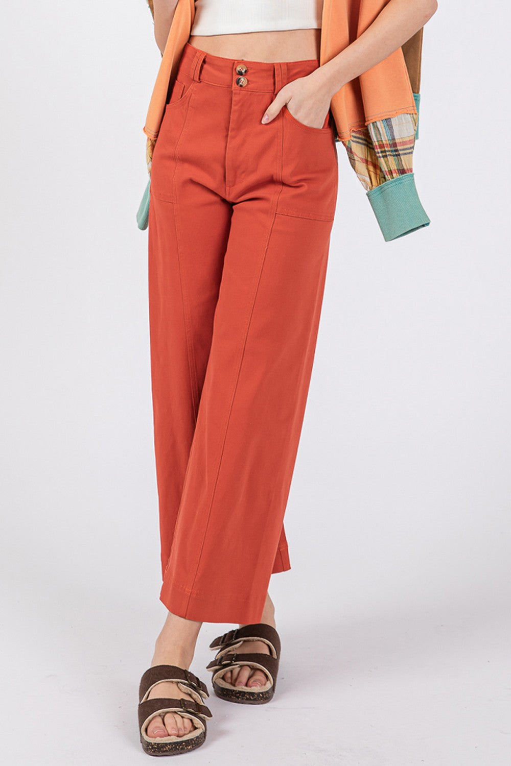 SAGE + FIG Annette Wide Leg Cropped Pants in Cinnamon