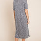 BOMBOM For The Evening Slit Round Neck Half Sleeve Midi Dress in Grey