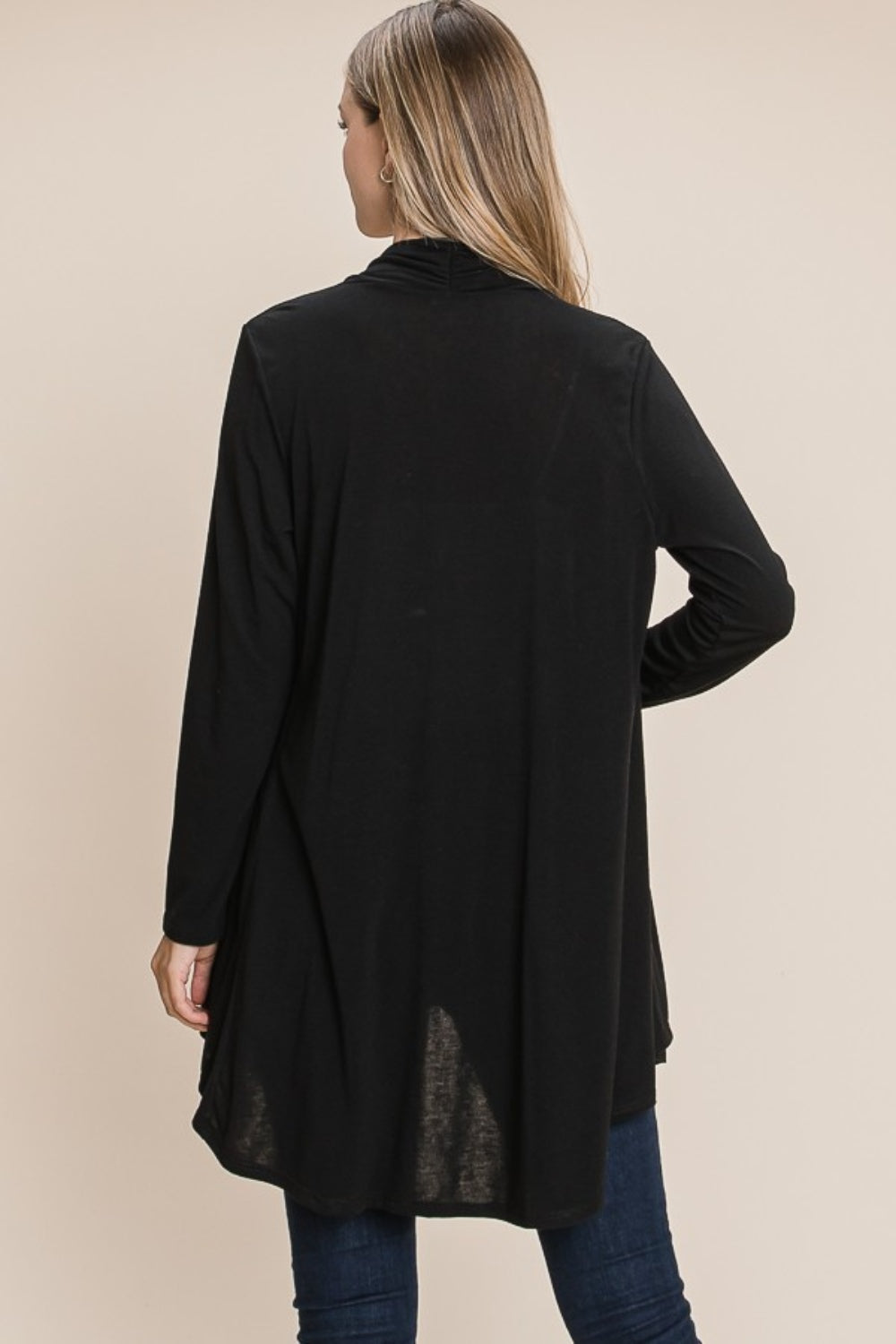 BOMBOM Love Song Open Front Long Sleeve Cardigan in Black