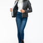 YMI Fuzzy Feels Faux Layered Double-Zipper Jacket with Fuzzy Hood in Charcoal