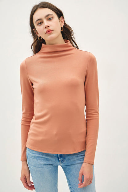 Be Cool Finding My Balance Mock Neck Long Sleeve T-Shirt in Persimmon