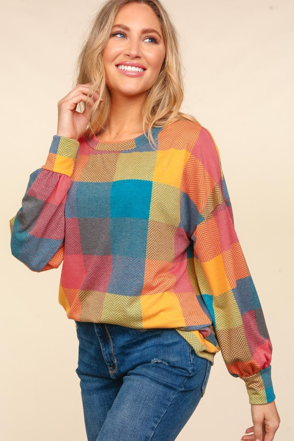 Haptics Brighten My Day Color Block Plaid Top