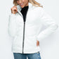 How Dare U Embrace The Chill Pocketed Zip Up Puffer Jacket with Removable Hood in White