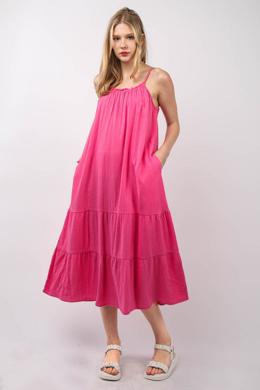 VERY J Summer Energy Ruffled A-Line Midi Cami Dress