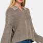 Zenana No Fade Washed Half Button Long Sleeve Sweater in Mocha