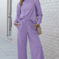 Double Take Let's Slow Down Textured Long Sleeve Top and Drawstring Pants Set