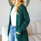 Haptics Crisp Days Stripe Textured Open Front Cardigan with Pockets in Hunter Green