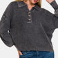 Zenana No Fade Washed Half Button Long Sleeve Sweater in Black