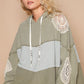 POL Breathe Easy Openwork Contrast Dropped Shoulder Hoodie Top In Sage