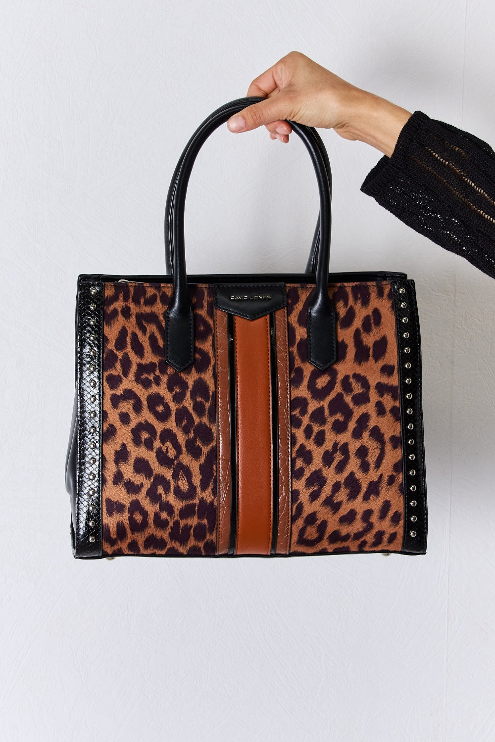 David Jones Born To Roam Leopard Contrast Rivet Handbag