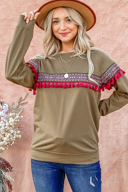 And The Why Tassels and Twirls Ethnic Ribbon Tassel Trim Top