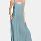 Zenana My Vibe Spaghetti Strap Wide Leg Overalls with Pockets in Blue Grey