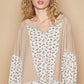 POL A Touch of Sunshine Waffle Knit Floral Notched Long Sleeve Top in Tan