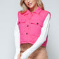 Snobbish Quilted and Cute Snap Down Quilted Crop Vest in Hot Pink