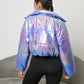 A Little Shine Gradient Zip-Up Collared Puffer Jacket