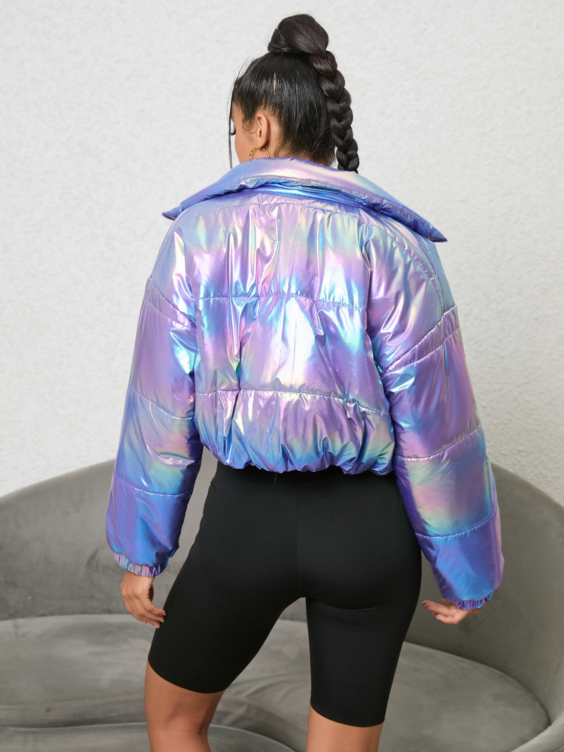 A Little Shine Gradient Zip-Up Collared Puffer Jacket