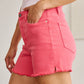 RFM Gina Tummy Control High Waist Raw Hem Denim Shorts in Sugar Coral