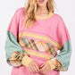 SAGE + FIG Pink Conviction Mineral Wash Raw Edge Color Block Sweatshirt