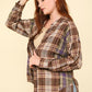 VERY J Falling For Plaid Contrast Plaid Raw Detail Shirt in Mocha