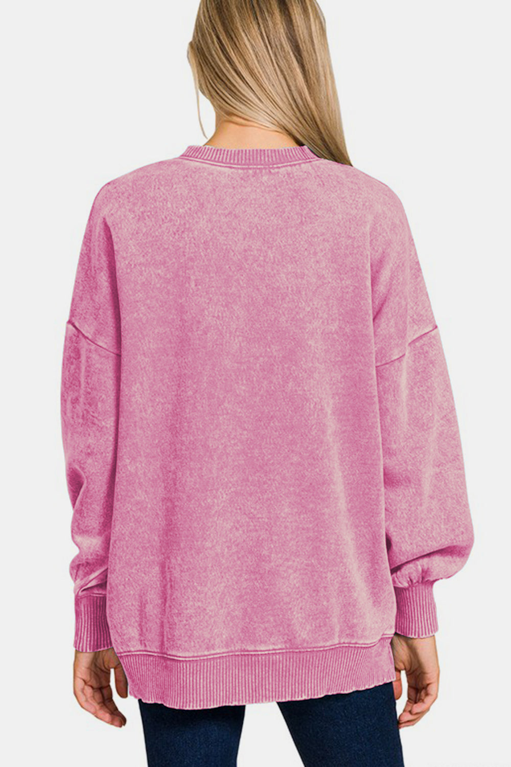 Zenana Endless Vibes High-Low Acid Wash Fleece Sweatshirt in Dusty Pink