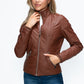 YMI Fuzzy Feels Faux Layered Double-Zipper Jacket with Fuzzy Hood in Brandy