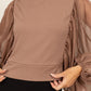 HYFVE Angel Wings Ruched Sheer Long Sleeve Mock Neck Blouse