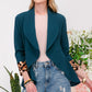 Celeste Conquer Yourself Rolled Leopard Cuff Open Front Blazer in Hunter Green