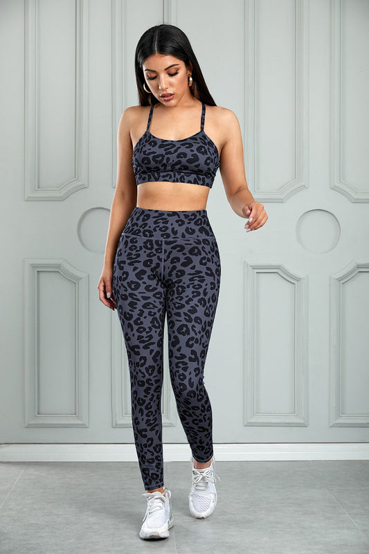Leading The Pack Leopard Cutout Sports Bra and Leggings Set