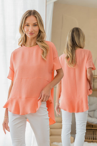 Sew In Love Coral Ruffles Ruffled Top