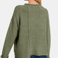 Zenana Wild Wonderland Asymmetric Hem Drop Shoulder Sweater in Light Olive