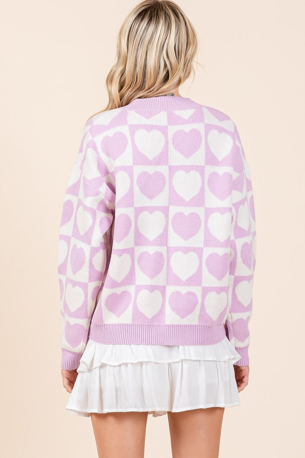 Mittoshop Bringing A Little Love Checkered Heart Button Down Cardigan