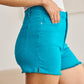 RFM Gina Tummy Control High Waist Raw Hem Denim Shorts in Crystal Teal