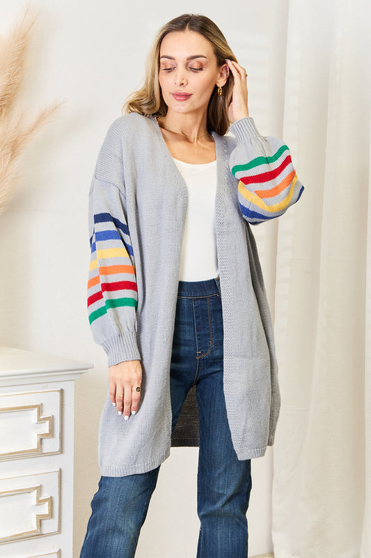 Angel Wings Colorful Days Multicolored Stripe Open Front Longline Cardigan