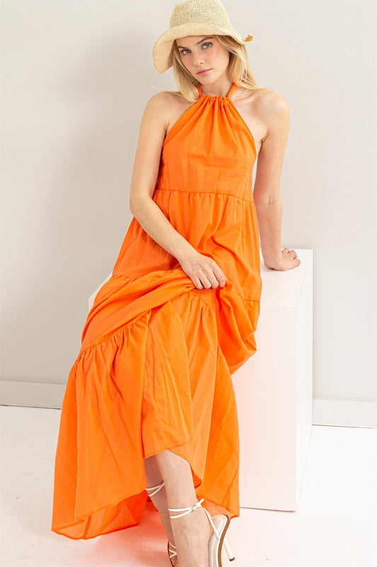 HYFVE Perfect Paradise Halter Neck Cover Up Maxi Dress in Orange