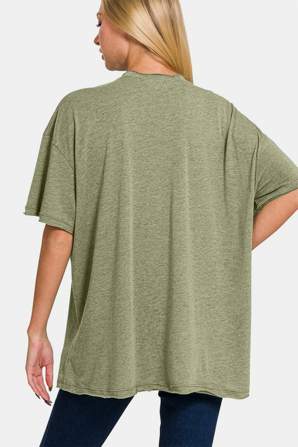 Zenana Cozy And Content Drop Shoulder Oversized Front Pocket T-Shirt