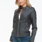 Snobbish Born To Ride PU Leather Biker Jacket with Side Zip Pockets in Charcoal