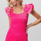 BiBi Summer Fuchsia Ruffled Shoulder Strap Rib Texture Top