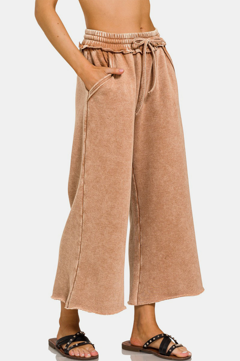 Zenana You Complete Me Acid Wash Fleece Wide Leg Pants