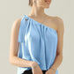 Ninexis Summer Balance One Shoulder Bow Tie Strap Satin Silk Top