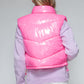 Snobbish A Quilted Touch Zip Up Turtleneck Shiny Quilted Vest in Hot Pink